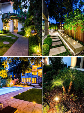 ZUCKEO warm white landscape light with convex lens enhances garden accents.