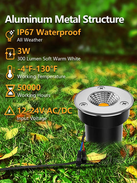 ZUCKEO in-ground LED well light 3W 12V-24V suitable for easy low-voltage wiring.