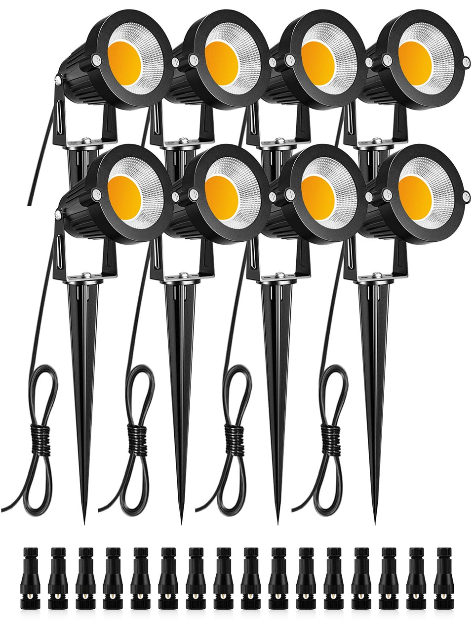 ZUCKEO low-voltage landscape lights along a walkway provide warm pathway illumination.