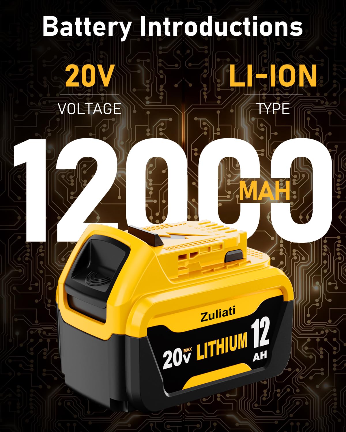 Zuliati battery shown with DCB107 charger compatibility for on-site use