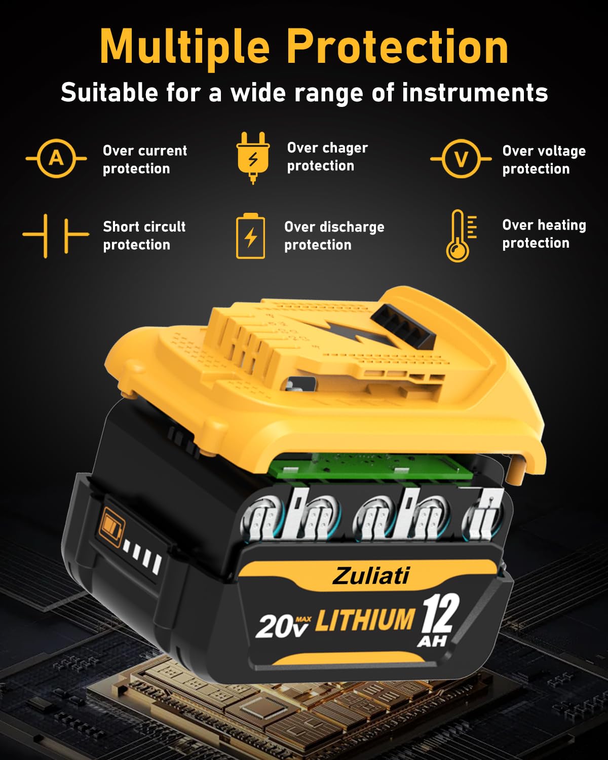 LED status indicator on Zuliati 20V battery for easy charging checks