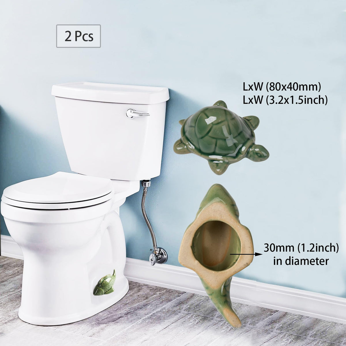 Bathroom detail showing ZUNON frog bolt caps enhancing decor