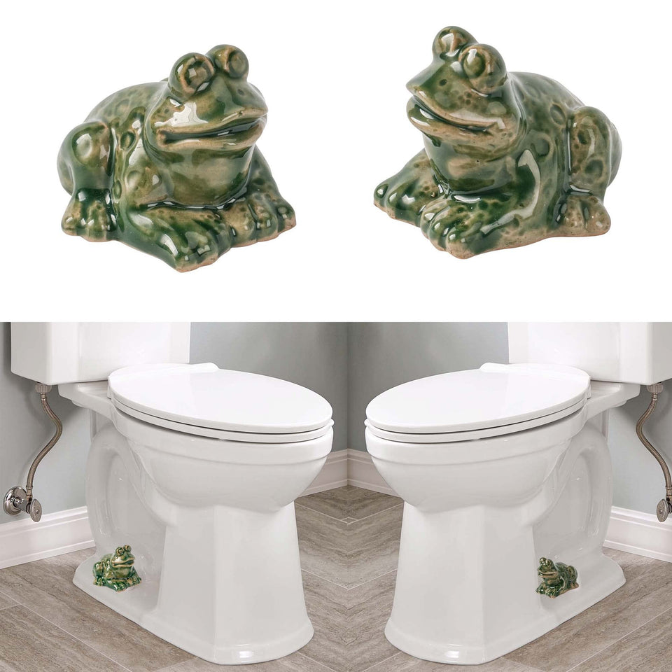 ZUNON ceramic cute frog toilet bolt caps hide unsightly bolts with a playful green finish.