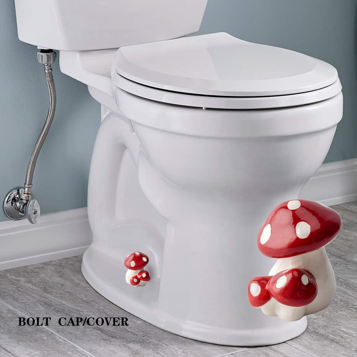 ZUNON Toilet Bolt Caps red mushroom side view easy fit decorative bolt cover