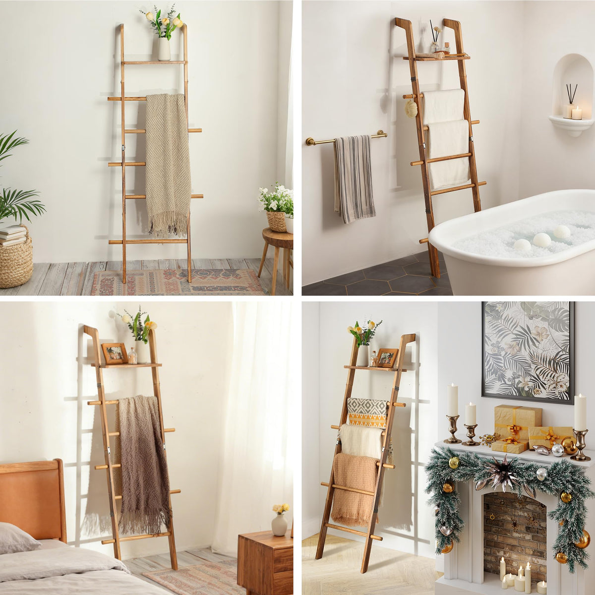 ZUNTO blanket ladder styled with festive decor for holidays