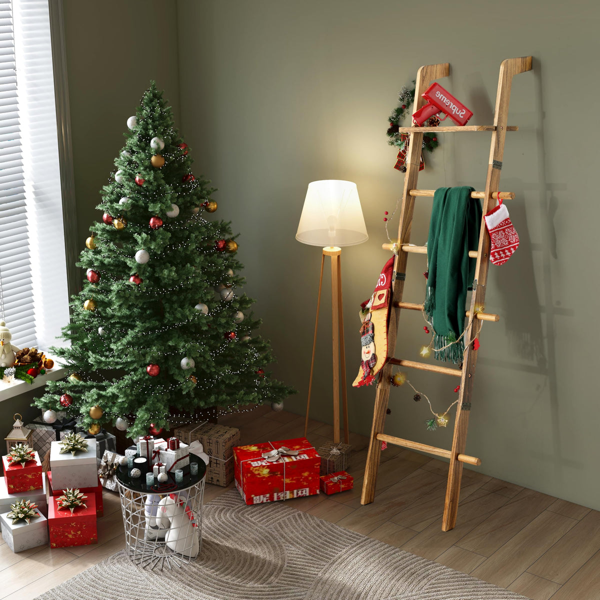 ZUNTO blanket ladder features a non-slip base for safe, stable storage
