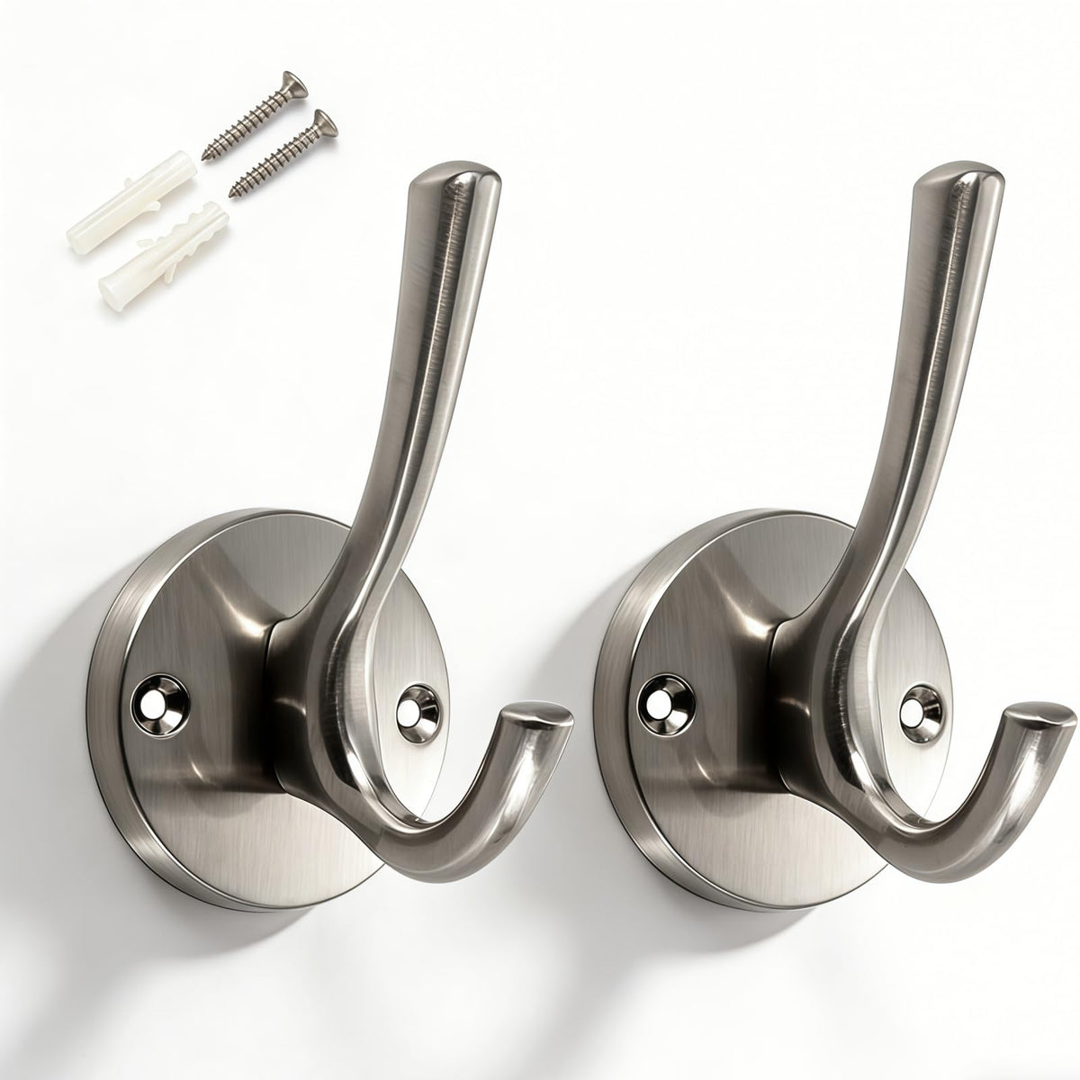 ZUONAI towel hooks double-hook front view, high load capacity for coats