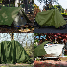 Camping cover tarp setup by Zuperia for outdoor protection.