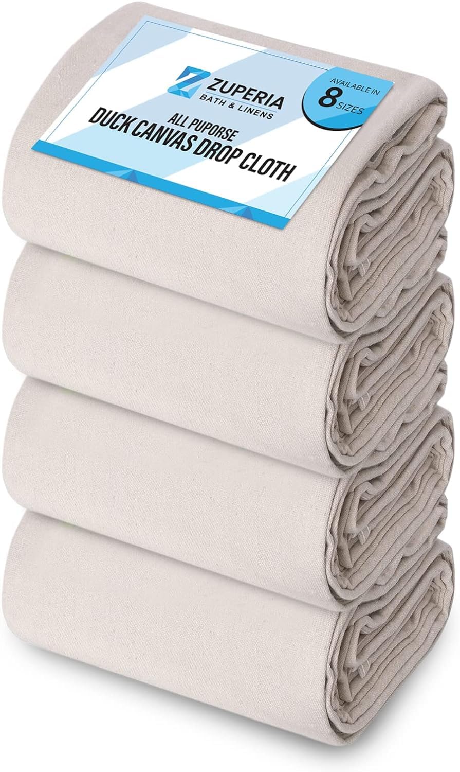 ZUPERIA canvas drop cloth on floor protecting surfaces during painting and cleanup