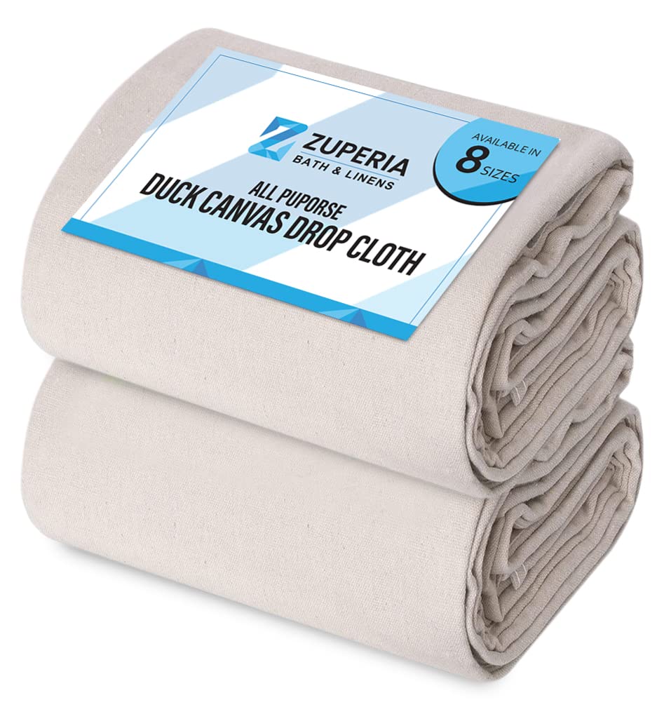 ZUPERIA canvas drop cloth 4x15ft laid flat to shield furniture during painting
