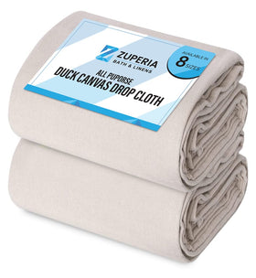 ZUPERIA canvas drop cloth 4x15ft laid flat to shield furniture during painting