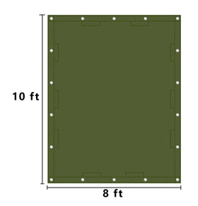 UV-resistant canvas tarp protects equipment from sun exposure.