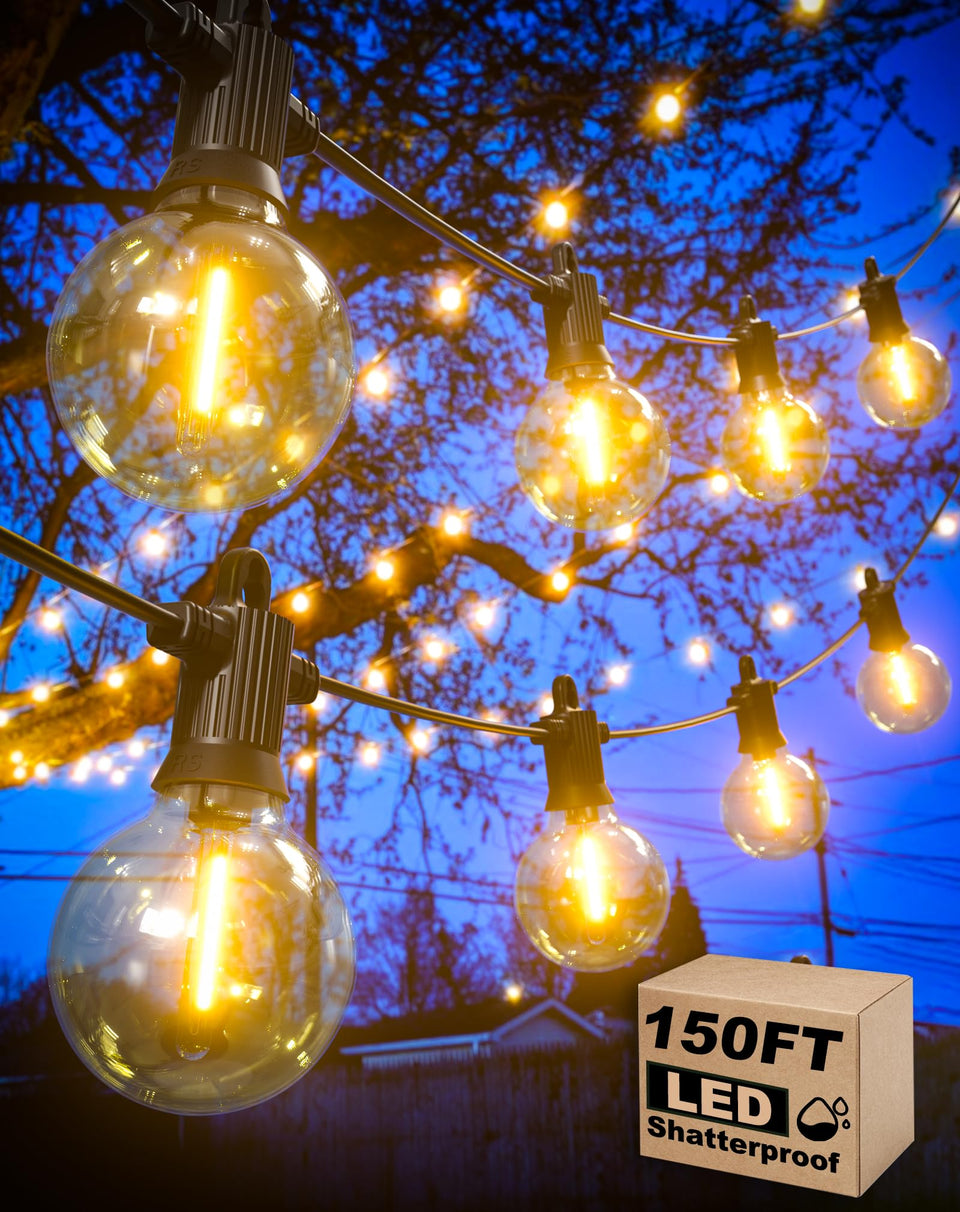 Zuske outdoor string lights 150ft layout creates a warm backyard ambiance.