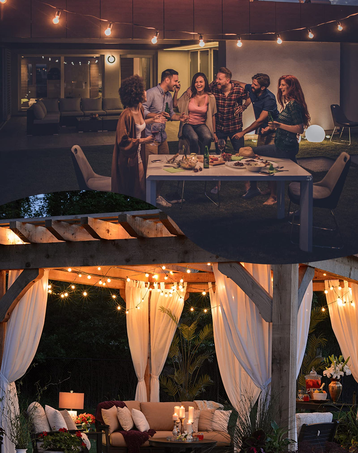 Zuske porch gazebo lighting enhances evening outdoor entertaining.