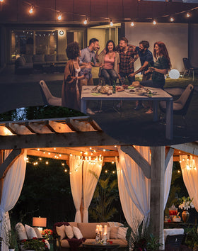 Zuske porch gazebo lighting enhances evening outdoor entertaining.