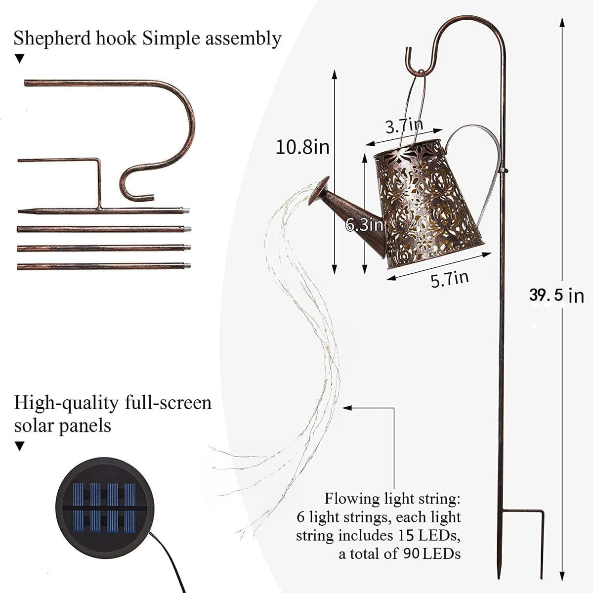 ZUSONUD 37.4 inch shepherd hook provides versatile hanging placements.