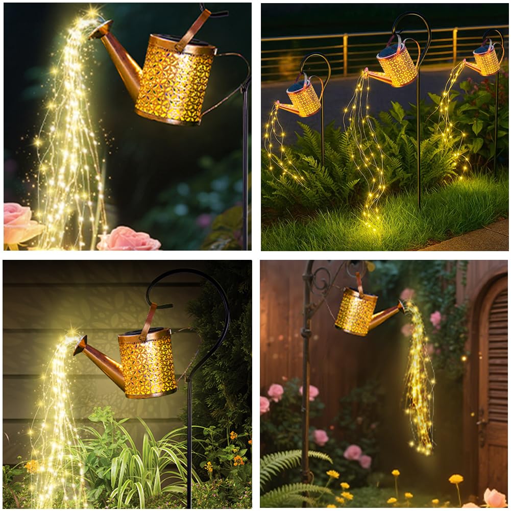 ZUSONUD watering can lights brighten a garden path with starry ground patterns.