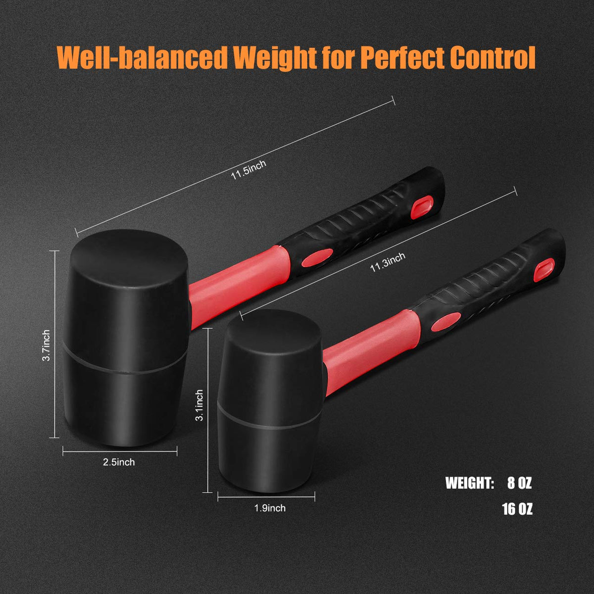 ZUZUAN rubber mallet 16oz head shown for heavier, controlled strikes