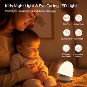 ZUZUKID Touch Egg Night Light dimmed for a gentle nursery glow during late-night care.