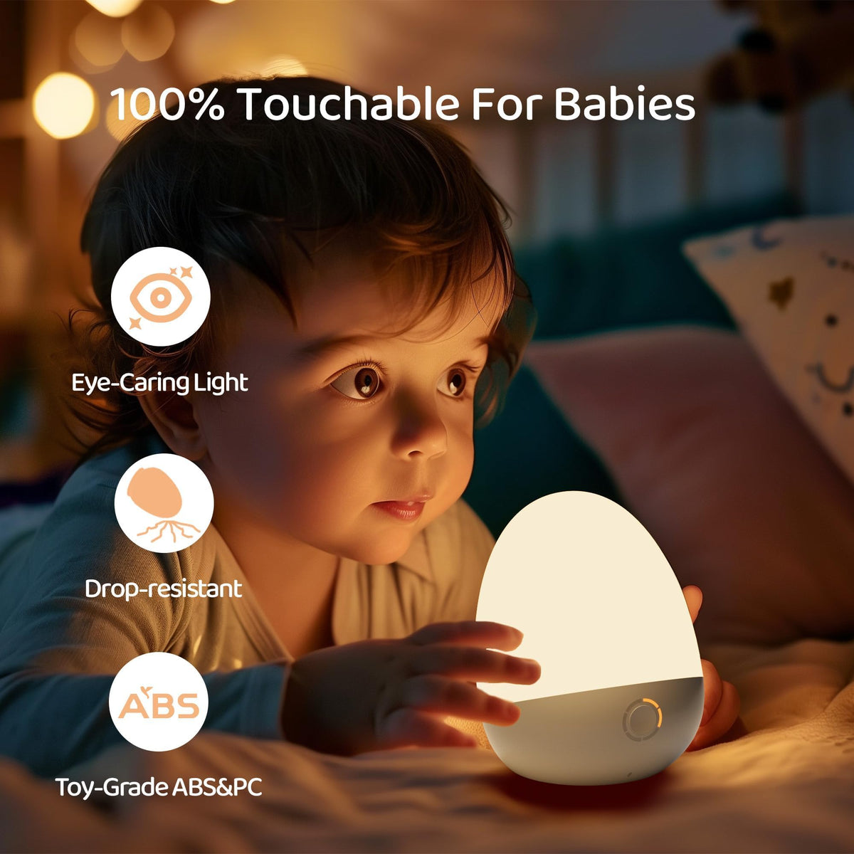 ZUZUKID Touch Egg Night Light timer in use to manage feeding and bedtime routines.