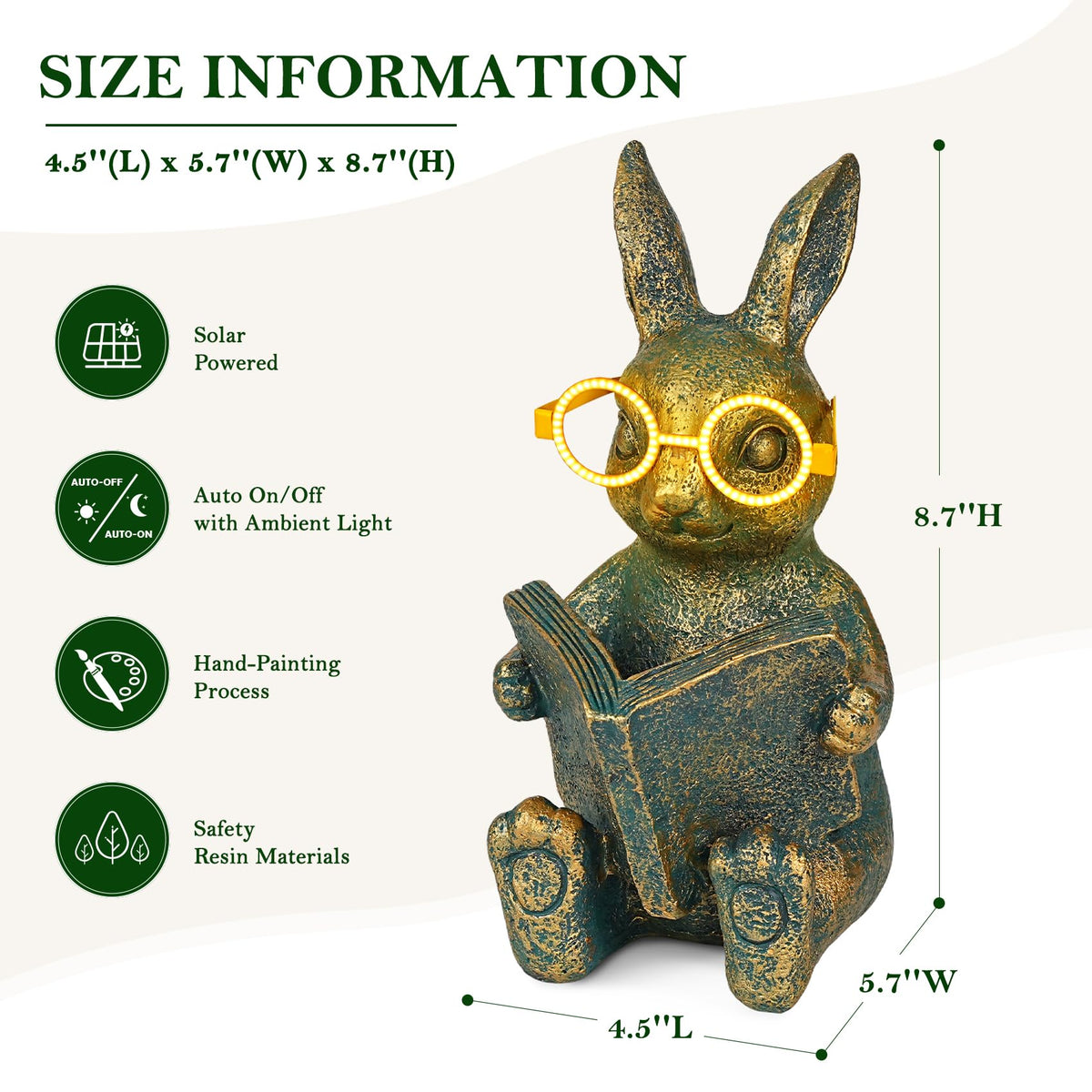 Zuzuzen Outdoor bunny statue decor enhances patios, walkways, and balconies.