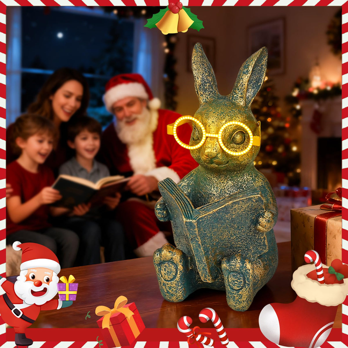 Zuzuzen Solar Rabbit holding book glows softly after sunset.