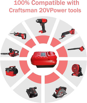 Illustration of multiple compatible batteries including DeWalt 20V and Milwaukee M18.