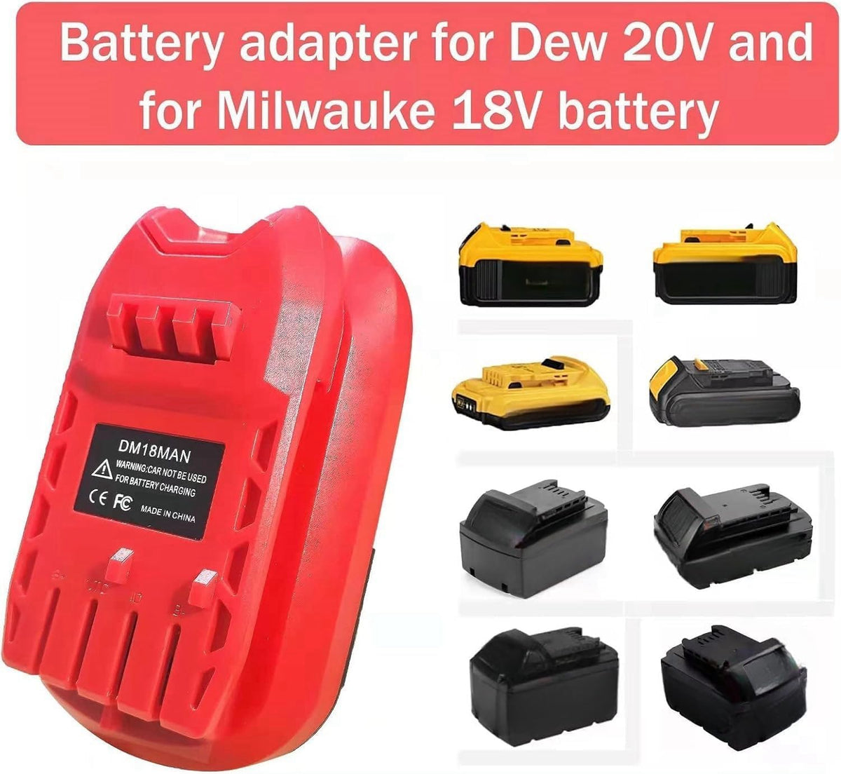 DM18MAN in use with Craftsman V20, converting DeWalt 20V battery for flexible power options.