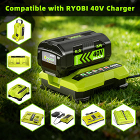 zxfcfo 6.0Ah Ryobi 40V battery uses durable lithium cells for longevity.
