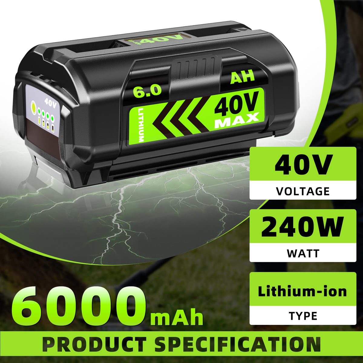 zxfcfo 6.0Ah Ryobi 40V battery shows safe protection against overload and short circuits.