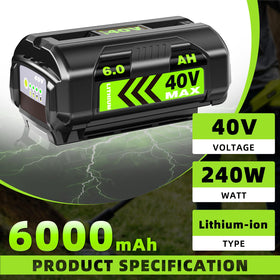 zxfcfo 6.0Ah Ryobi 40V battery shows safe protection against overload and short circuits.