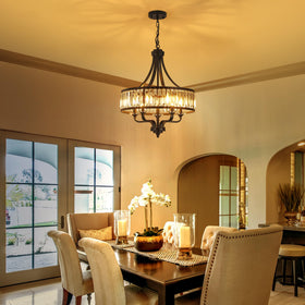Closeup of crystal discs and tapered crystals on ZXFDWB chandelier