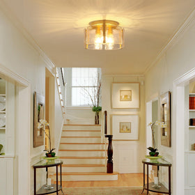 ZXFDWB gold ceiling light in entryway emphasizes elegance with soft, inviting illumination