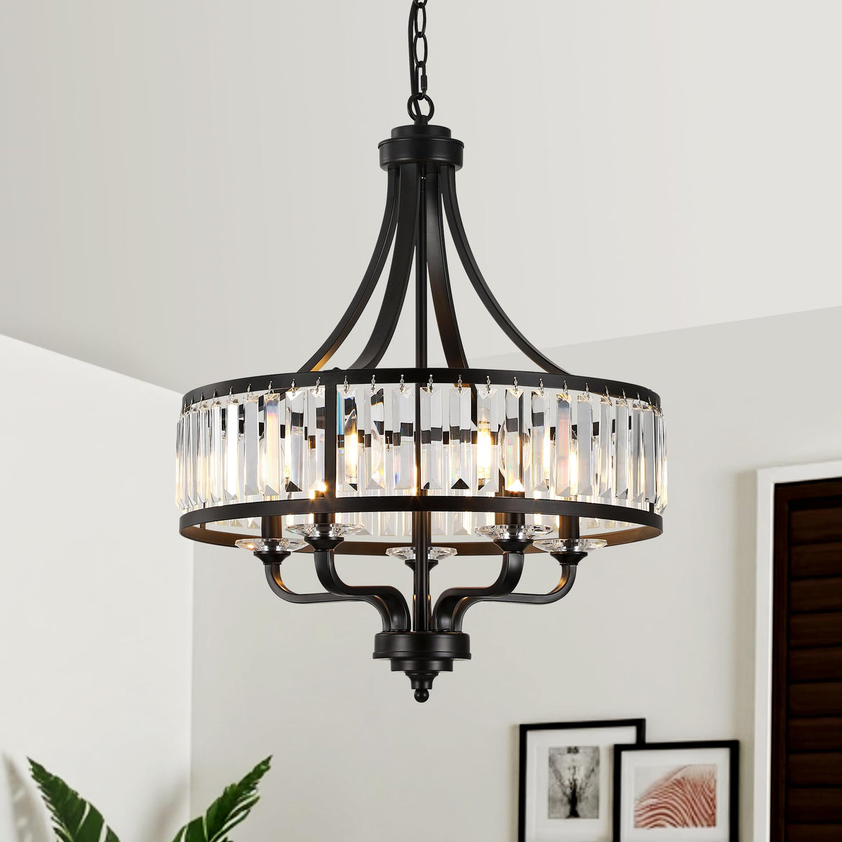 ZXFDWB modern black crystal chandelier over table with elegant sparkle and warm glow