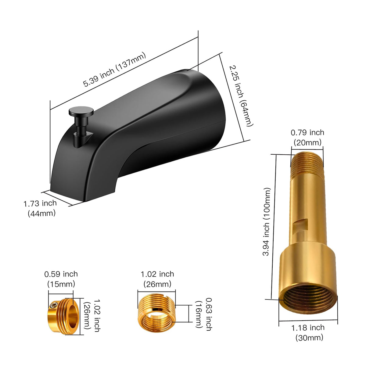 ZXFENG brass bath spout slip on 1/2 in copper pipe delivers durable, leak free performance