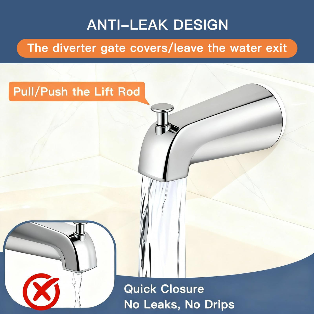 ZXFENG slip-fit tub spout mounted for universal compatibility