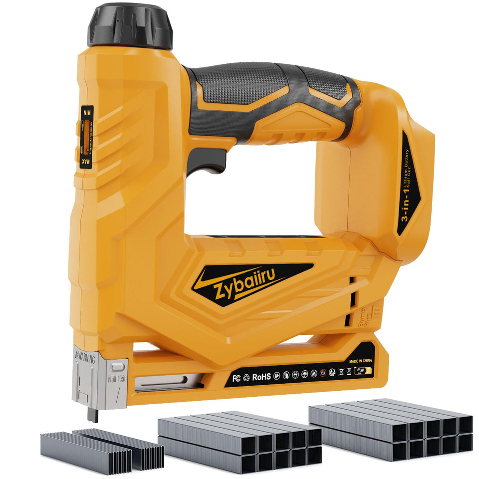 Zybaiiru 3-in-1 cordless nail gun front view, compact and lightweight for extended use.