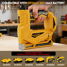 Zybaiiru cordless nail gun demonstrates DEWALT 20V battery compatibility for flexible power options.