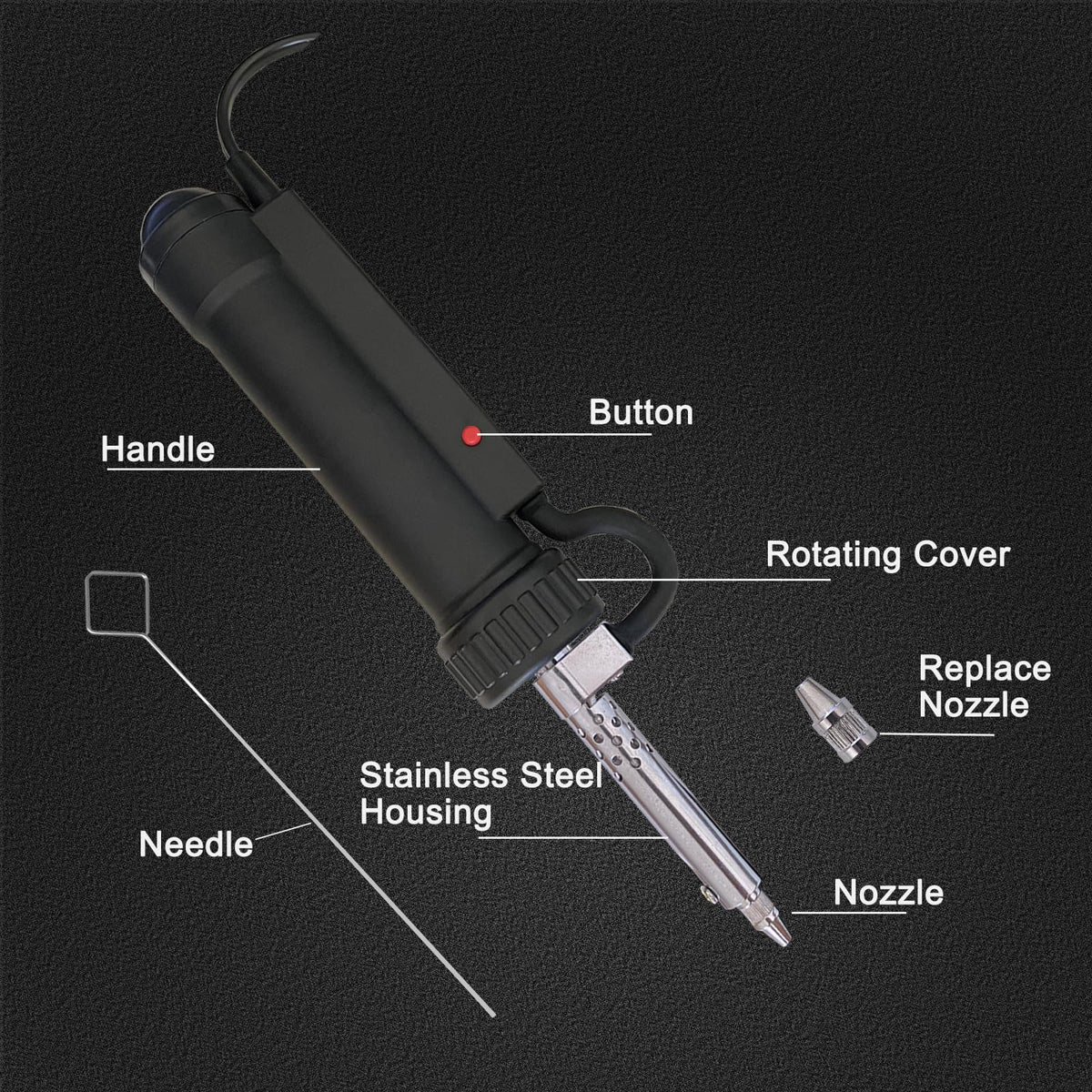 zycllycx front-view desoldering pump highlights ergonomic one-handed operation