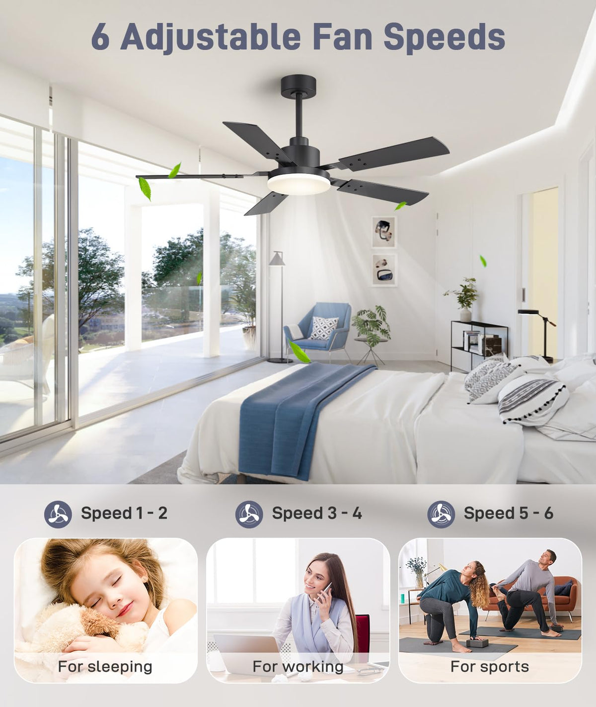 ZYD 52-inch diameter provides balanced airflow in living rooms.