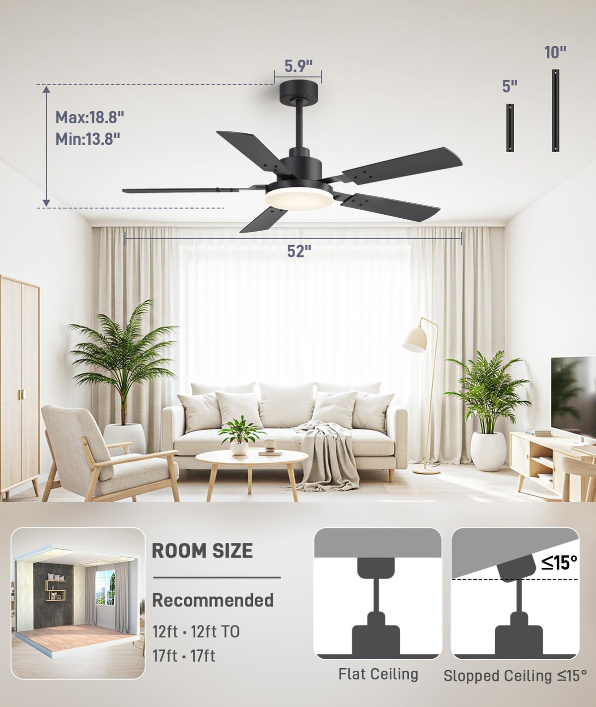 ZYD dual-color wood blades and metal housing for versatile decor.