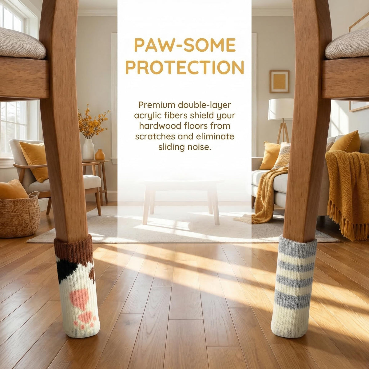 ZYGOTEE anti-scratch chair socks shield hardwood floors during use.