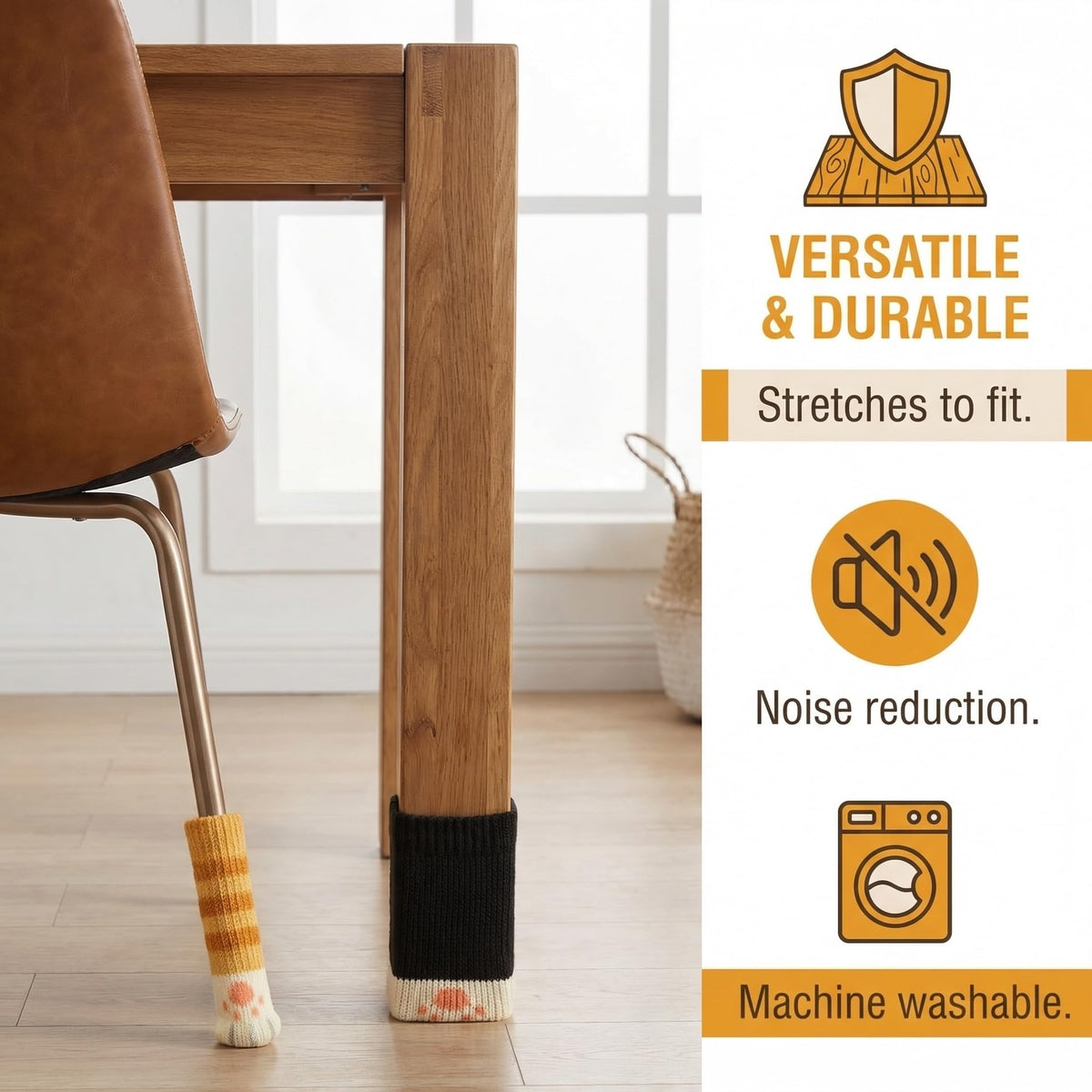 ZYGOTEE machine-washable chair socks simplify care and reuse.