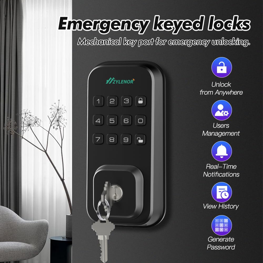 Zylenor smart lock app control shown on a smartphone for remote access.