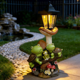 ZYLiWoo outdoor solar turtle statue with LED light adding warm dusk illumination.