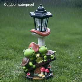 ZYLiWoo smiling turtle lamp at sunset creates inviting outdoor ambiance.