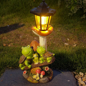 ZYLiWoo turtle and mushroom garden sculpture glowing at night for cozy decor.