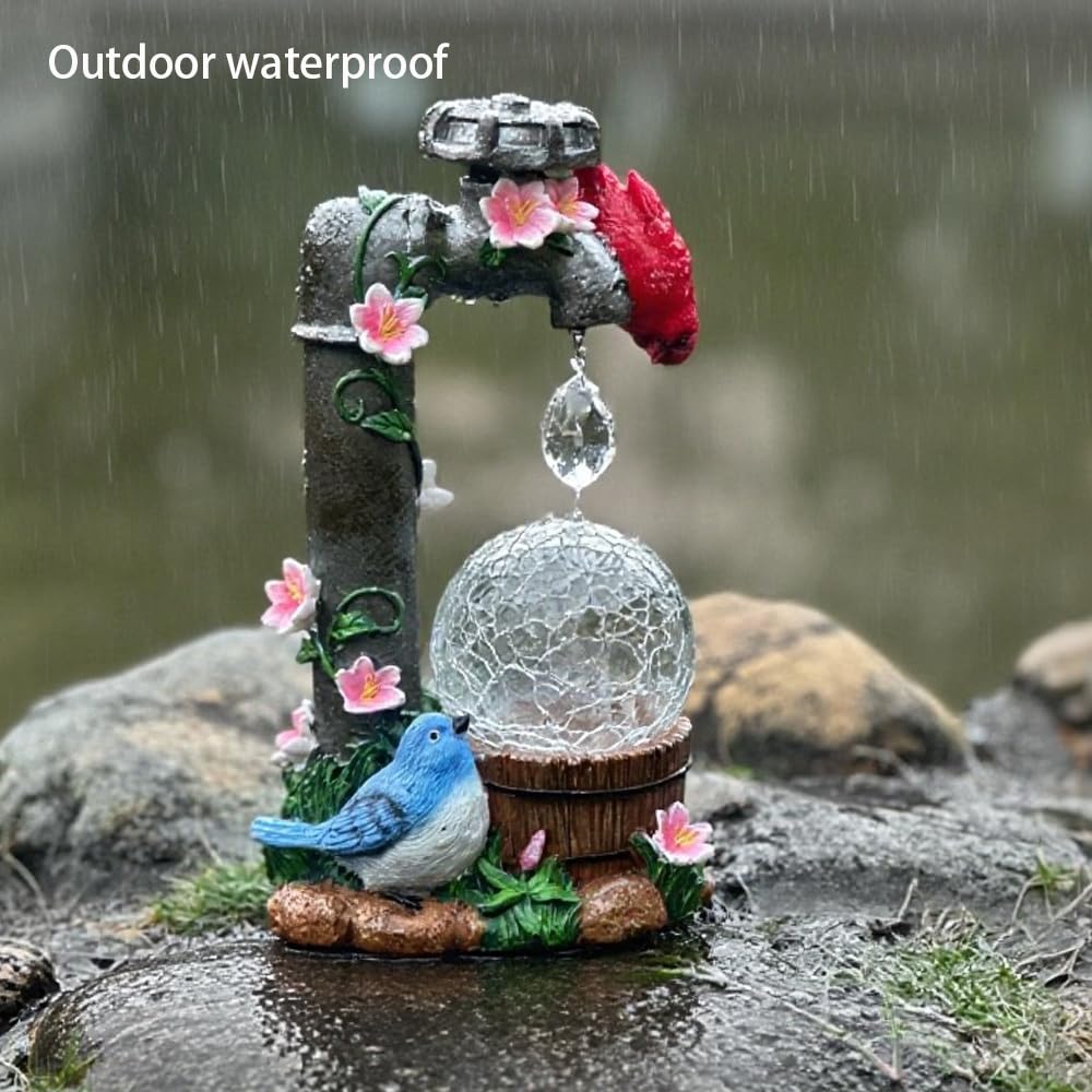 ZYLiWoo glass ball light on garden statue creates warm dusk ambiance.