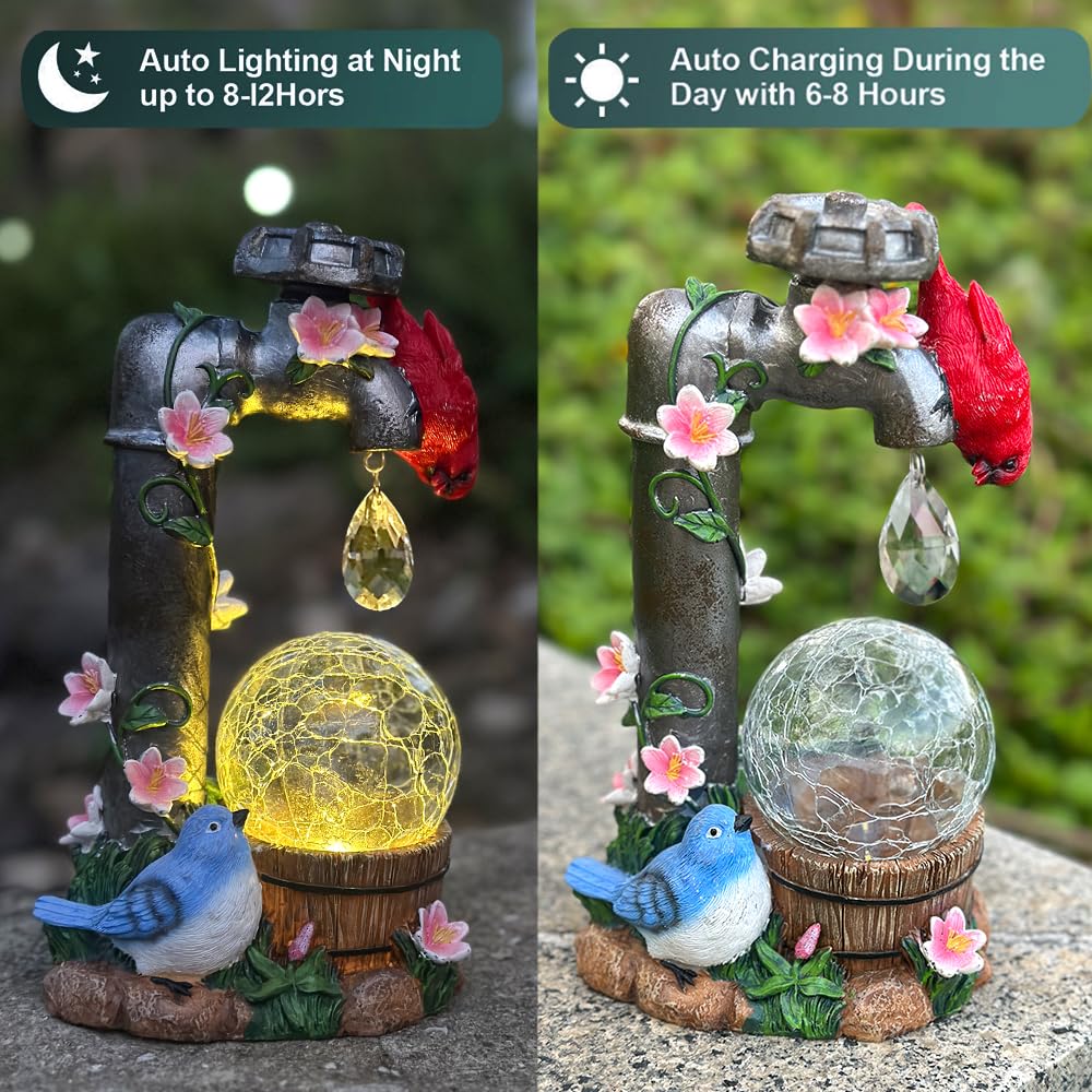 ZYLiWoo solar-powered statue shown on porch with ambient illumination.