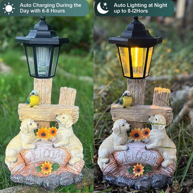 ZYLiWoo weatherproof dog statue stays bright in rain or shine.